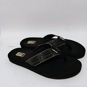 Teva Flip Flops Women's Mush Black Silver Shimmer Neutral Minimalist Versatile 6
